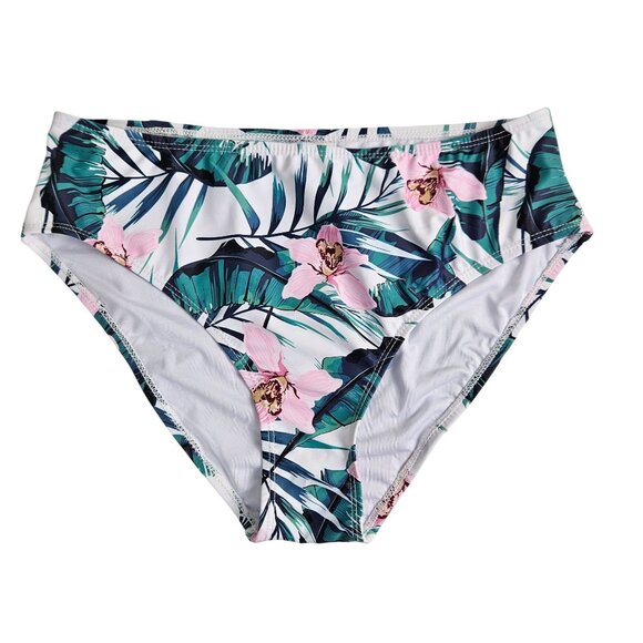 Yonique Womens Two-Piece Green Halter Tankini Top High-Waist Tropical Bikini Med - Picture 9 of 12